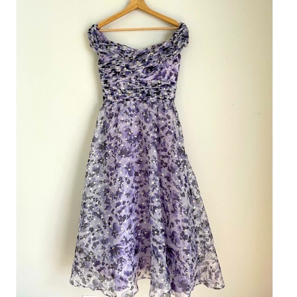 New Shoshanna -Meraki Fleur Clip Dot Purple Midi Dress - Picture 6 of 12